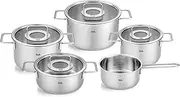 [Fissler] Pure Collection 5-Piece Stainless Steel Saucepan Set with Glass Lids (3 Saucepans, 1 Stewing Pan 1 Saucepan) - Induction