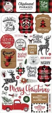 Echo Park Paper A LUMBERJACK CHRISTMAS 6x13 Sheet of Chipboard Phrases