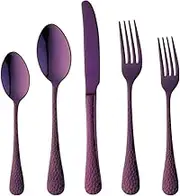 Bisda Silverware Set, 20 Piece Premium 18/8 Stainless Steel Hammered Kitchen Utensil Flatware Cutlery Sets of 4, Mirror Polish, Dishwasher Safe Fine 20-Purple