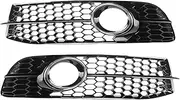 2x Car Front Bumper Fog Light Lamp Grille Grill Cover HONEYCOMB HEX Compatible For Audi A6 C6 S-Line 2008-2011 4F0807681Q01C 4F0807681Q02C(CHROME Silver)