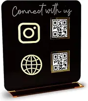 [Skywin] QR Code Sign for Business – Social Media & Cash App QR Code Sign Stand, Elegant Pink Acrylic Display Holder for Office Desk, Home Decor & Payment Display (Black)