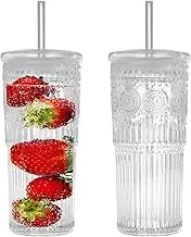 Bandesun All Glass Iced Coffee Cup With Lids and Straws，24 OZ High Borosilicate Glass Tumbler for Water Smoothie Juice Drinks