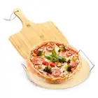 Round Pizza Stone with Wooden Peel and Metal Carry Rack 12 In Cooking Pizza