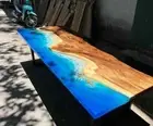 Custom Long Live Edge Ocean Resin Table, Handmade Blue Ocean Epoxy Resin Table