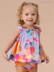 Angel & Rocket Purple Minnie Multi Floral Print Bow Shoulder Tunic And Bloomer Set (AN7656) | $60