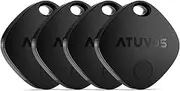 [ATUVOS] Bluetooth Item Finder 4 Pack, Compatible with Apple Find My (iOS Only), 60m Finding Range, Replaceable Battery, Waterproof, Tracker for Keys, Luggages, Suitcases, Wallets, Bags, Black