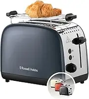 Russell Hobbs Toaster Two Slices, Colors Plus Stainless Steel Grey, Extra Wide Bread Trays, Including Heating Grate, 6 Roasting Settings, Lift & Watch Function, 1600W, 26552-56
