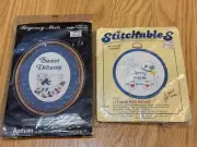 Stitchables 7555 Li'l Lamb Birth Record & Janlynn 50-747 w/Frames Baby Decor