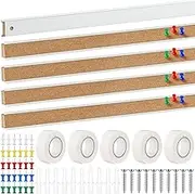 10 Pcs 48" x 1" Cork Strips Bulletin Bar Strips for Wall Bulletin Board Aluminum Trim Brown Cork Boards with Accessories for Paste Notes Photos Classroom Office Home Holiday Decor