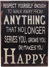 Rustic Sign Decor with Saying Respect Yourself Enough Wood Plaque Hanging Wall