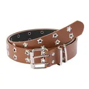 Punk Star Stud Faux Leather Eyelet Belt Camel - One Size