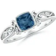 Vintage Style Cushion London Blue Topaz Solitaire Ring