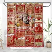 BTHRRW Football Shower Curtain, Red Gold Bathroom Shower Curtain Set with Hooks 72x60 Inch, Football Style Merch Gear Gifts.