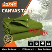 3Mx4M Heavy Duty Canvas Tarp Tarpaulin Water UV Tear Protection Reusable Durable