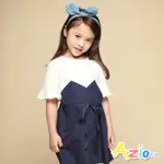 AZIO KIDS美國派 女童 洋裝 接片綁帶喇叭袖造型短袖洋裝(藍)