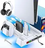 OIVO PS5/PS5 Slim/PS5 Pro Stand with Controller Charging Station for PlayStation 5 Console, PS5 Cooling Stand Accessories with 3 Levels Cooling Fan, PS5 Controller Charger, Games Organizer