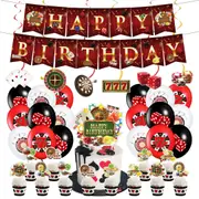 52pcs Casino Theme Birthday Party Decorating Set - Birthday Banner - Pokies Dice Poker Cake Cupcake Toppers Balloons - Swirls