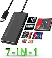 USB C Multi XD Card Reader 7-in-1 SD/MicroSD/CF/MS/XD 5Gbps Super Speed Memory Card Adapter for SD SDXC SDHC CF MicroSD MS MMC UHS-I Cards, Sony Memory Stick Pro Duo Adapter Read 5-Card Simultaneously
