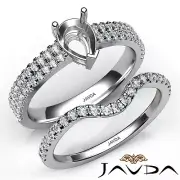Pear Semi Mount U Cut Pave Setting Diamond Engagement Ring Bridal Set 0.80Ctw.