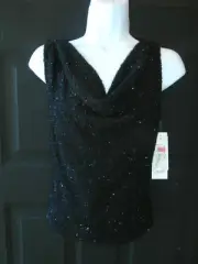 NEW NWT I.N. STUDIO SAN FRANSISCO TOP SPARKLE BLACK MEDIUM CROP METALLIC FLUFFY