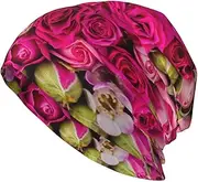 [ZaKhs] Rose Flower Floral Print Beanie Hat Winter Warm Knit Hat Soft Skull Cap for Women Men Black, Black, One Size