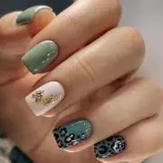Press on Nails Short Fake Nails Acrylic Square Full Cover Green Leopard Print