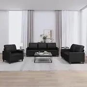 3 Piece Sofa Set with Cushions Black Faux Leather, Modern Living Room Furniture, Comfortable and Durable Couch, Small Apartment Sofa, Sectional L-Shaped Couch, 1-Seater, 78-198 x 77 x 80 cm