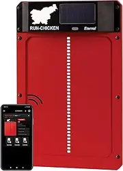 Run-Chicken Solar Powered Automatic Chicken Coop Door (Red) - Battery Powered, Programmable With Timer, Light Sensor - Model Eternal