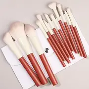 Makeup Brush Set 12 Pcs Premium Synthetic Foundation Powder Concealers Eye shadows Blush Red Makeup Brushes with White Storage Bag