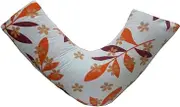 RAYYAN LINEN'S 100% EGYPTIAN COTTON PERCALE ORCHID LEAVES CREAM ORANGE V SHAPE PILLOWCASE FOR BACK & NECK SUPPORT, orthopaedic, PREGNANCY, MATERNITY, NURSING, FEEDING, RELAXING ETC (PRINTED V SHAPE PILLOWCASE ONLY)