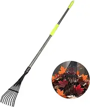 Garden Rake for Leaves, 50" Metal Leaf Rake with Foam Soft Foam Grip, 9 Tines Small Narrow Rakes with Adjustable Long Handle, Rakes for Lawns Gardening Yard Flower Bed Grass Mulch Shrub Camping