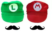 Smart Mario / Luigi Hat + Moustaches Cap Super Red Plumber Green Plumber