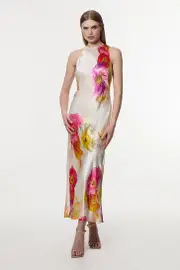 Floral Satin Woven Column Maxi Dress