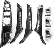 2010-2016 Models are Compatible with 5 Series F10 F18 Left-Hand Drive, 7-Piece Beige Black Carbon Fiber Car Interior, Door Handle, Hand Panel Decorative Cover(Carbon Fiber Pattern)