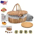 Compact Wicker Picnic Basket with Blanket & Plates - Perfect for Family Outings