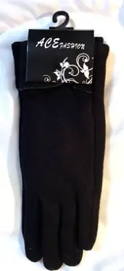 Womens Ladies Tech Touch Driving Gloves Black Fleece Lined Classy Button Design