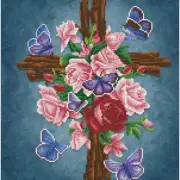 Gem Blossom: Sparkling Art Kit for Adults - Flower Cross, Partial Drill, Round P