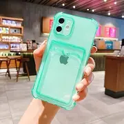 Card Holder Case for iPhone 11 Cases Card Slot Silicone Funda for iPhone 14 12 13 Pro Max 13 Mini XR 7 8 Plus SE 2022 X XS Max Cover,Airbag Green,for iphone11 pro max