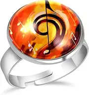 [FVQL] Stainless Steel Ring for Girls, abstract art music note pattern, 0.67inch/1.7cm, Glass, glass