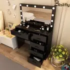 Dressing Table Makeup Vanity Set with Mirror Hollywood Desk Set Organizer Black