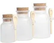 ELAYARD 3 Pcs Frosted Abs Plastic Bath Salt Storage Bottles with Cork Covers and Wooden Spoons for Spices Seasonings and Cosmetic DIY Projects