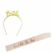 Champagne Sash+Gold Tiara One Set Bride To Be Sash & Tiara Crown Bridal Shower Hen Night Party Decoration