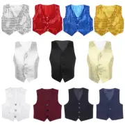Kids Boys Glittery Sequined Vest Gentleman Formal Suit Waistcoat Jazz Dance Wear