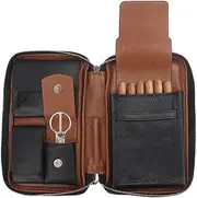 FIREDOG Cigar Pouch, Genuine Leather Travel Portable Cigar Case Box (Holds 5-6 Cigars,Black)