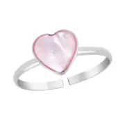 Cute & Colorful Heart Shaped Pink Shell Inlay Sterling Silver Toe or Pinky Ring