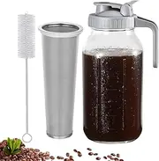 Mfancy Cold Brew Coffee Maker – 32 Oz Wide Mouth Mason Jar Glass Pitcher with Stainless Steel Filter, Pour Spout and Handle, Ideal for Iced Coffee, Tea, and Juice.