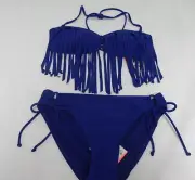Roxy Bikini Set Medium Fringe Bandeau & 70's Lowerrider Purple