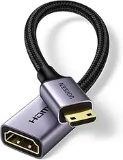 UGREEN 4K@60Hz Mini HDMI Male to HDMI 2.0 Female Adapter Connector Nylon Braided Cable Compatible with Raspberry Pi Zero 2W DSLR Camera Graphics Video Card Pico Projector