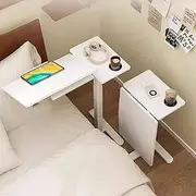 White Side Table for Bed Sofa | Overbed Bedside Table with Wheels, Mobile Standing Desk Adjustable Height, Portable Rolling Laptop Desk Hospital & Home Use Bed Table(Left)