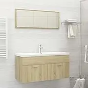 2 Piece Bathroom Vanity Set Sonoma Oak with Mirror & Storage Cabinet, Modern Engineered Wood Console for Bathroom Essentials